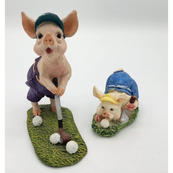 Golfing Pigs Calabar Creations LOT/2 Pig Hollow Pete Apsit figurine Vintage READ - Picture 1 of 16